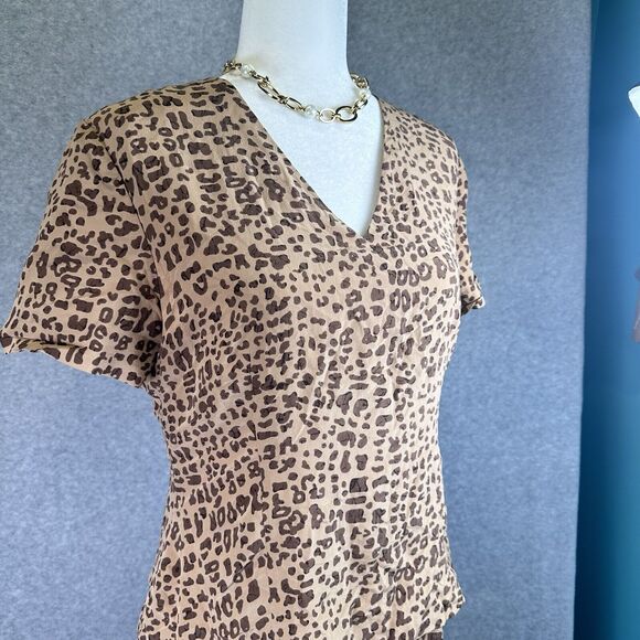 Vintage Y2K‎ Spenser Jeremy Leopard 100% Silk Midi Dress Size 10 Short Sleeve V - Picture 4 of 12